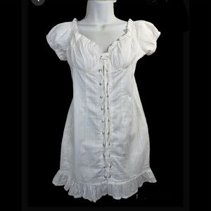 Puff Sleeve Knot Front Ruffle Hem Dress NWT